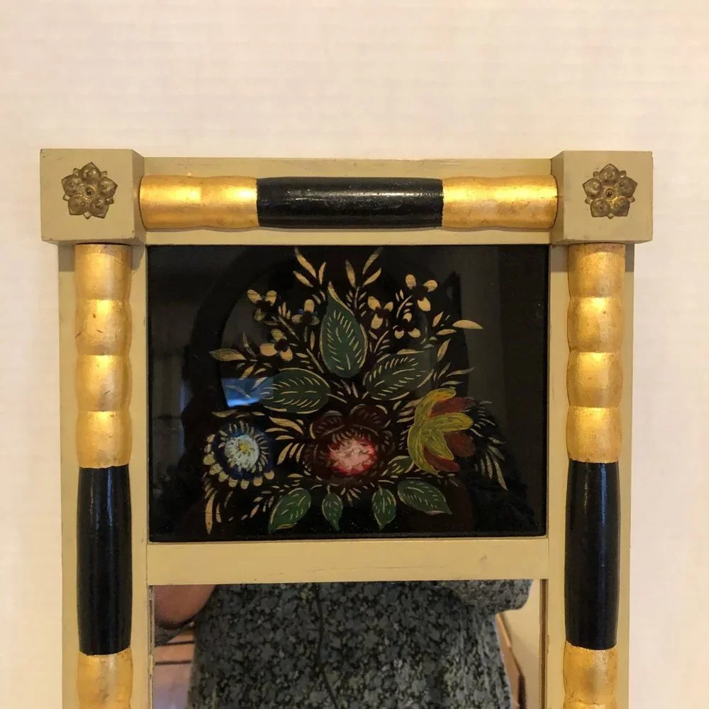 Vintage Federal type Split Mirror and Floral painting 11' by 21